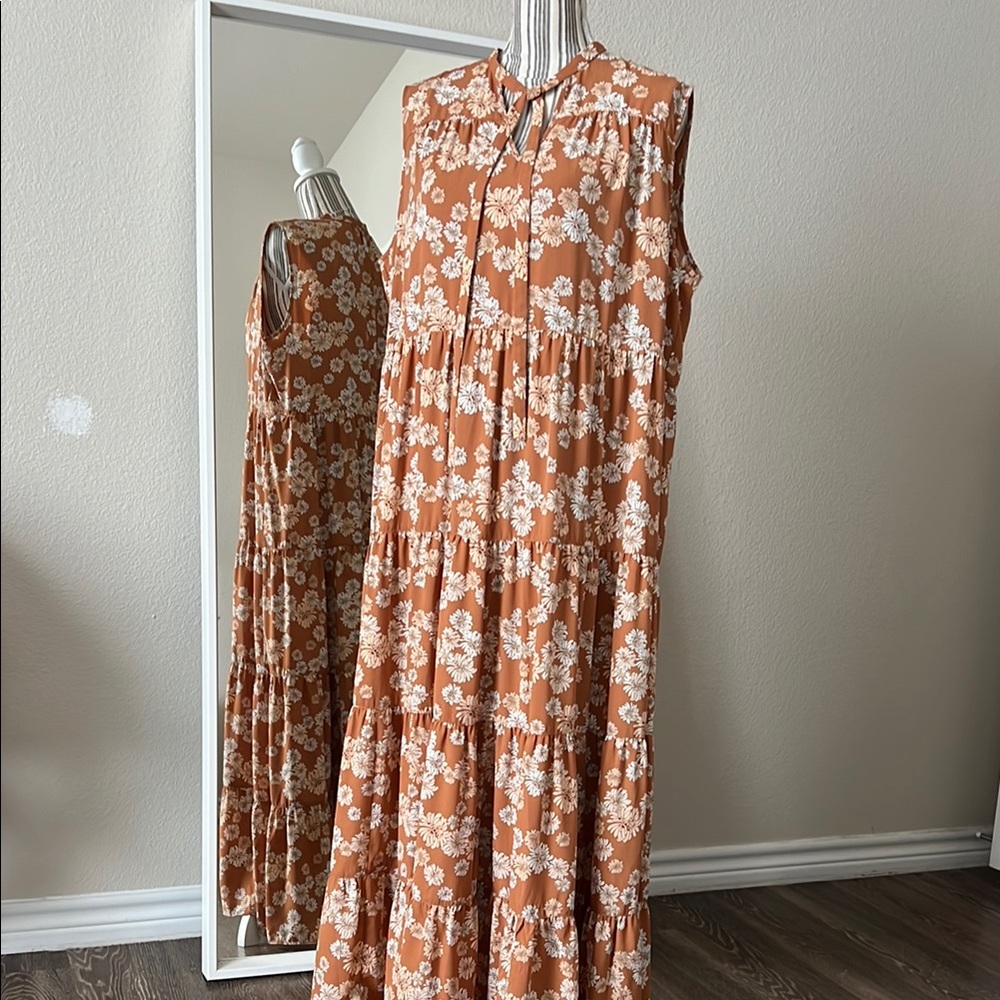Uniqlo Orange Tiered Sleeveless Maxi Dress